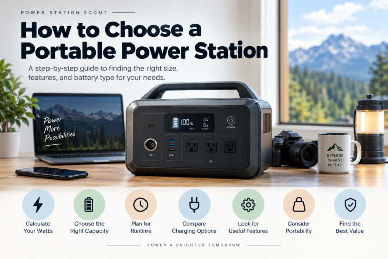 Portable power station buying guide showing watts, capacity, runtime, charging, portability, and value considerations