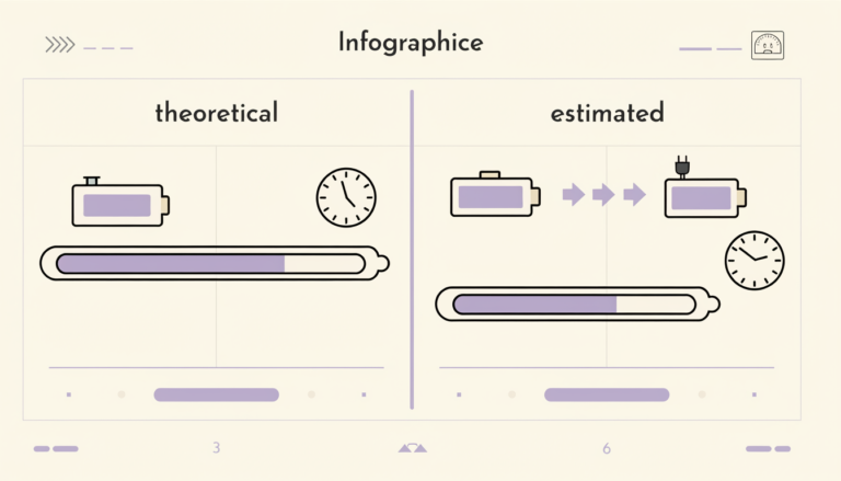 Diagram comparing theoretical runtime from rated battery capacity with estimated runtime from usable energy.